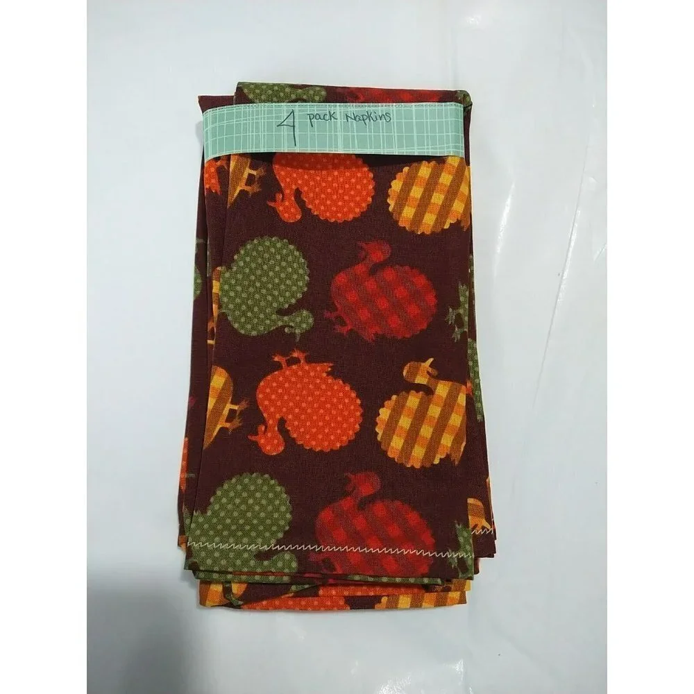 Tabletop Cotton Turkey Thanksgiving Fall Reusable Napkins 16
